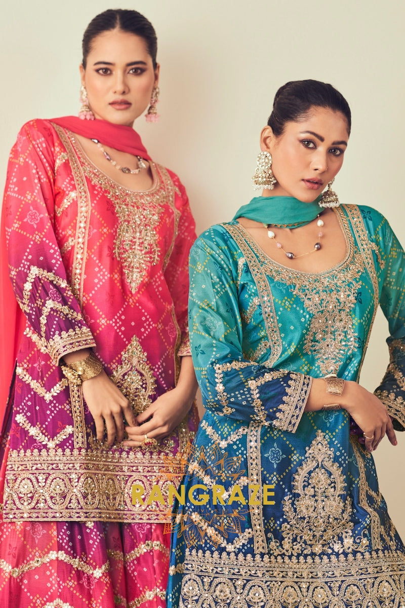 Stunning Pink and Purple Sarara Style Suit Set