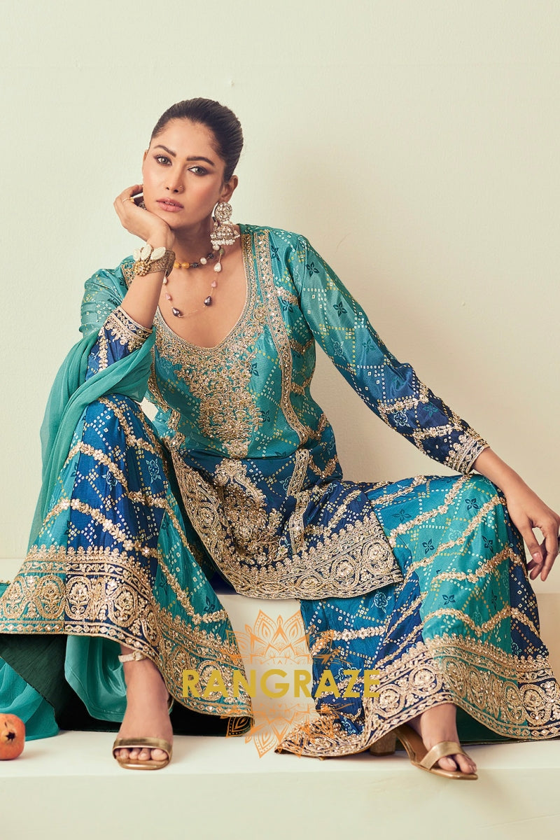 Vibrant Peacock Teal Sharara Suit Set