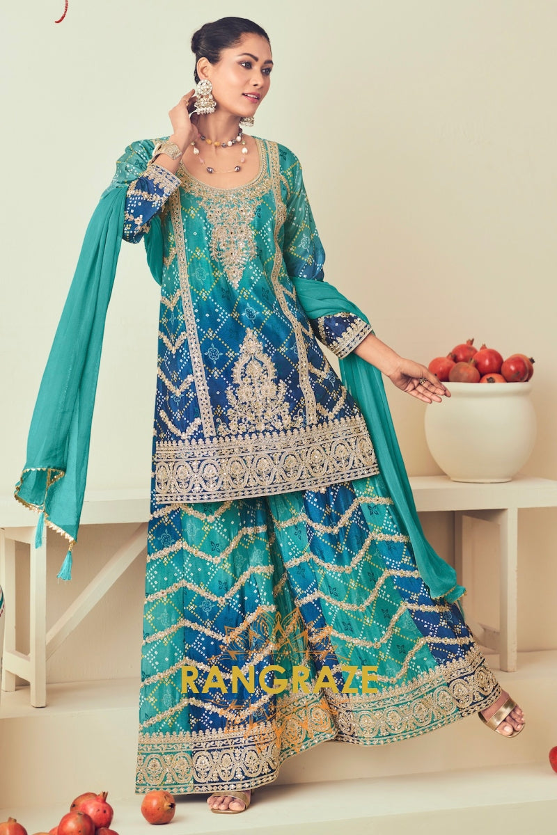 Vibrant Peacock Teal Sharara Suit Set