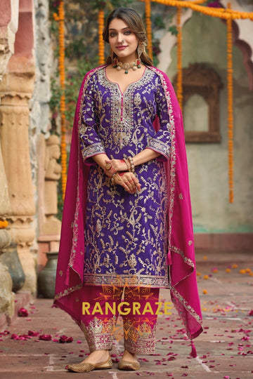 Regal Purple and Fuchsia Embroidered Silk Salwar Suit