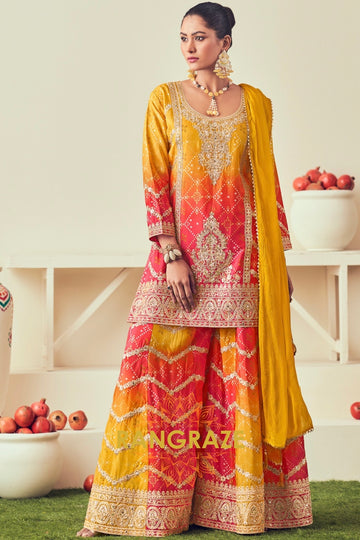 Orange-Yellow Sharara Suit Set.