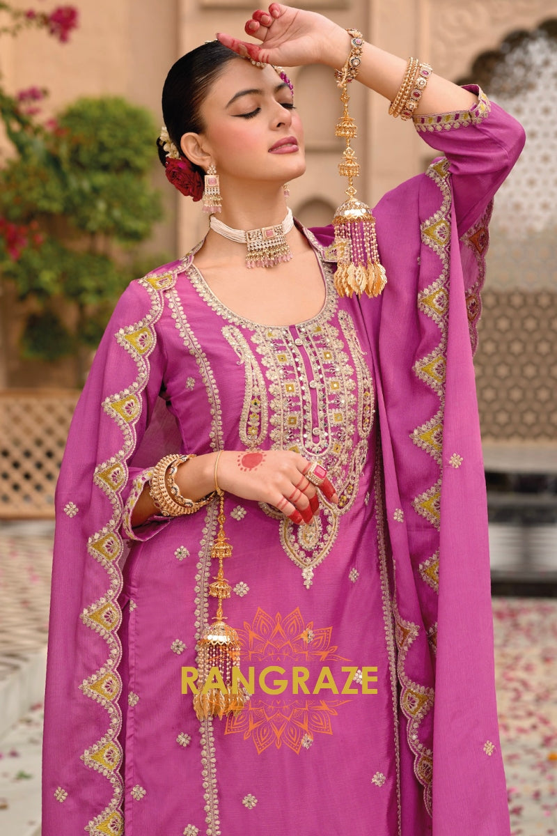 Radiant Purple Embroidered Palazzo Suit Set