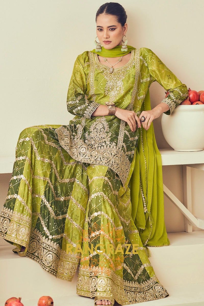 Mehendi Green Two Tone Sharara Suit Set