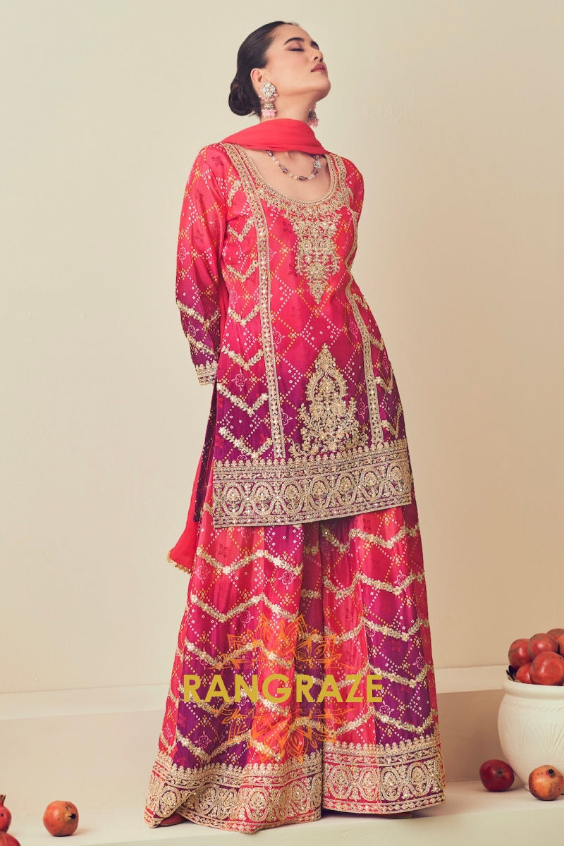 Stunning Pink and Purple Sarara Style Suit Set