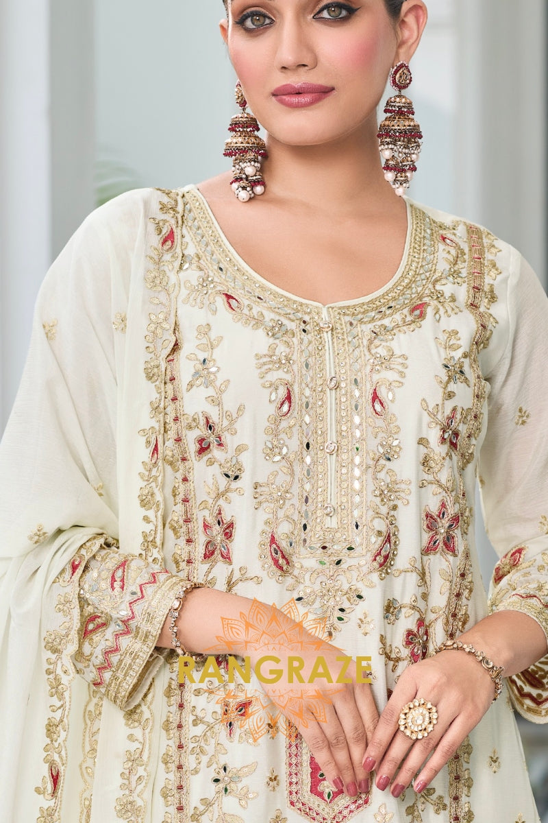 Ivory Embroidered Ensemble with Golden Resham and Zari Work