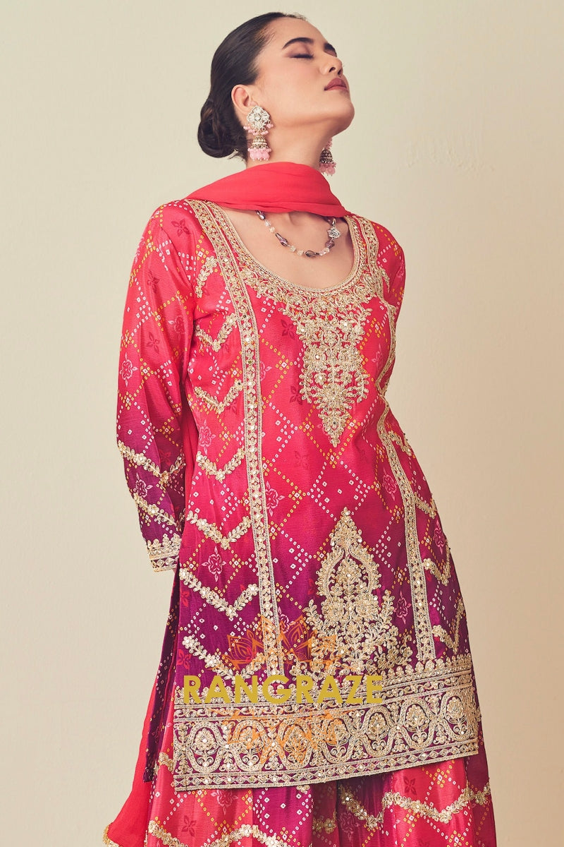 Stunning Pink and Purple Sarara Style Suit Set