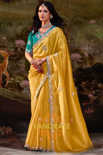 Golden Marigold: Designer Organza Embroidered Saree