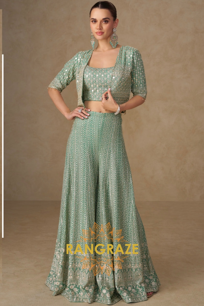 RangRaze Noor-E-Sahil Premium Georgette Embroidered Palazzo Suit Set