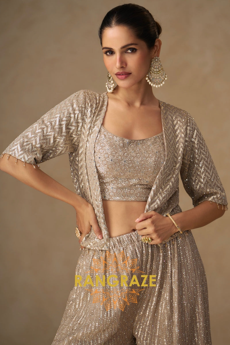 RangRaze Ziya-E-Zar Premium Georgette Embroidered Palazzo Suit Set