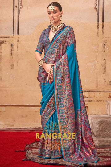 Royal Blue & Multicolor Printed Premium Silk Saree