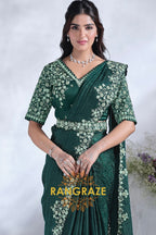 Emerald Grace: Designer Embroidered Ready-to-Wear Saree
