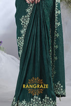 Emerald Grace: Designer Embroidered Ready-to-Wear Saree
