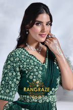 Emerald Grace: Designer Embroidered Ready-to-Wear Saree