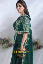 Emerald Grace: Designer Embroidered Ready-to-Wear Saree
