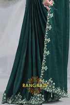 Emerald Grace: Designer Embroidered Ready-to-Wear Saree
