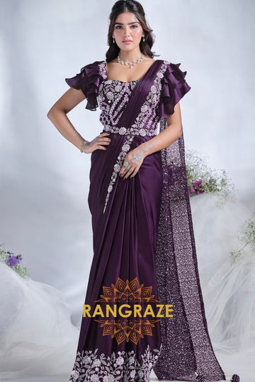 Regal Plum: Ready-to-Wear Designer Embellished Saree