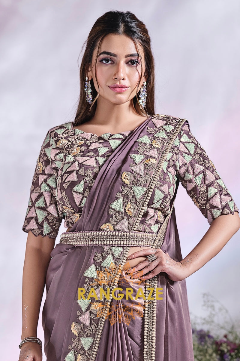 Lavender Mosaic: Ready-to-Wear Designer Embellished Saree