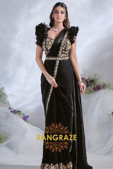 Noir Elegance: Ready-to-Wear Designer Embellished Saree