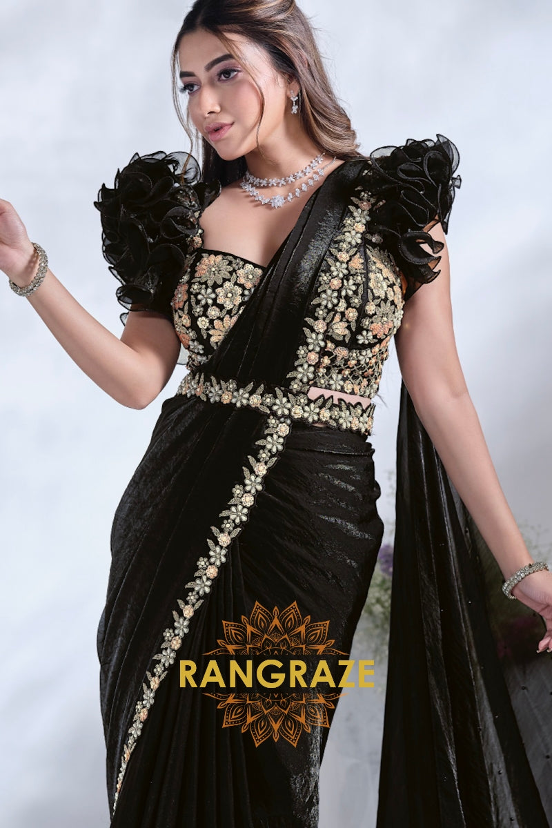 Noir Elegance: Ready-to-Wear Designer Embellished Saree