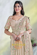 Blush Beige Bloom: Ready-to-Wear Designer Embellished Saree