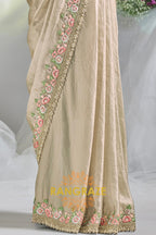 Blush Beige Bloom: Ready-to-Wear Designer Embellished Saree