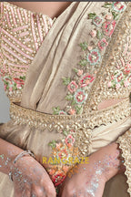 Blush Beige Bloom: Ready-to-Wear Designer Embellished Saree