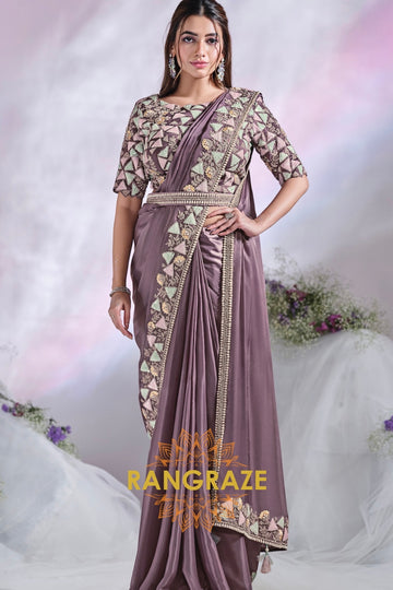 Lavender Mosaic: Ready-to-Wear Designer Embellished Saree