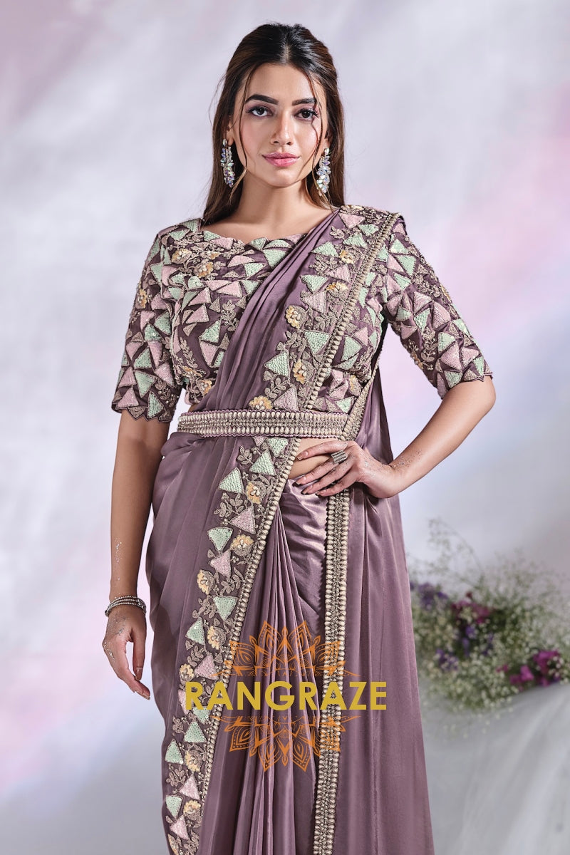 Lavender Mosaic: Ready-to-Wear Designer Embellished Saree