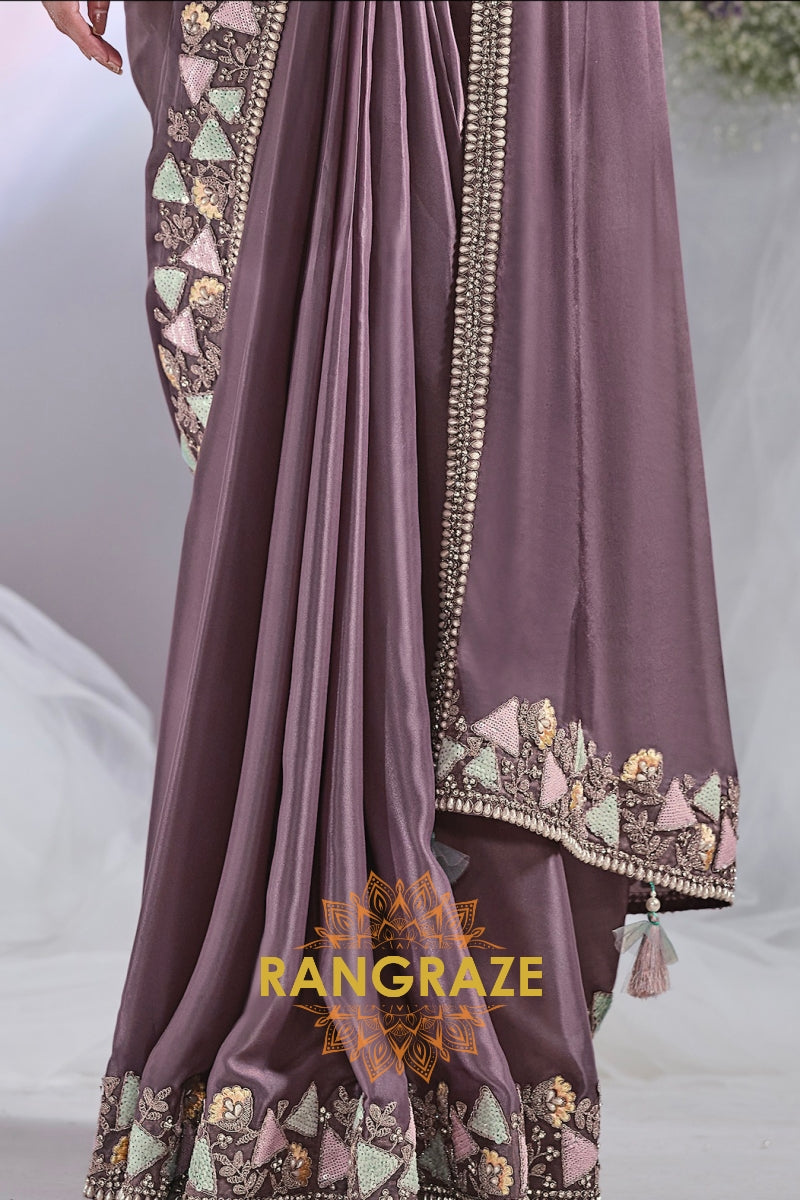 Lavender Mosaic: Ready-to-Wear Designer Embellished Saree