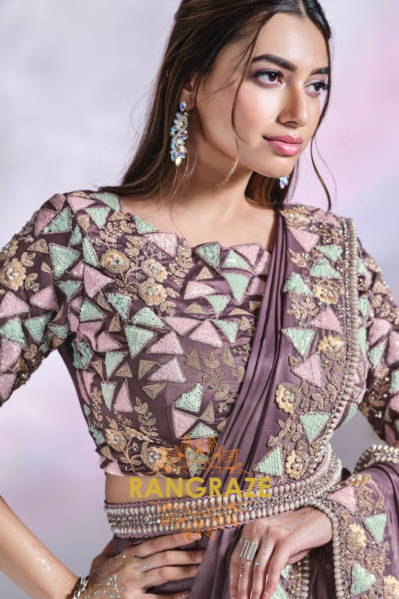 Lavender Mosaic: Ready-to-Wear Designer Embellished Saree