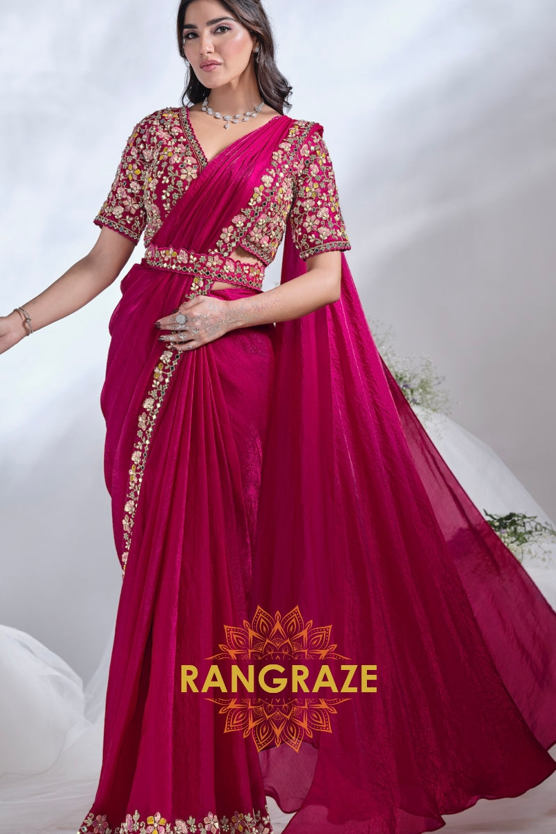 Crimson Radiance: Ready-to-Wear Designer Embellished Saree