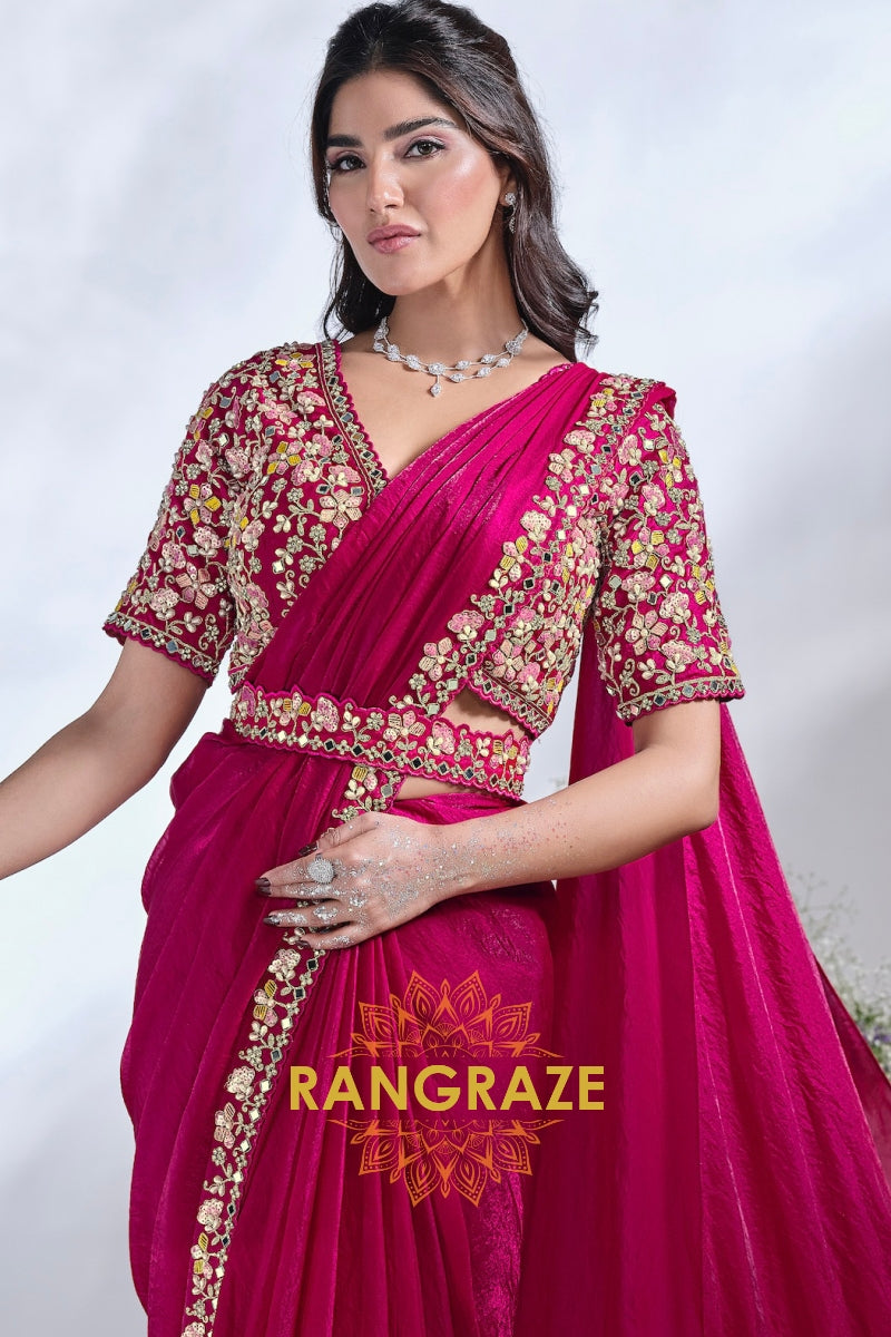 Crimson Radiance: Ready-to-Wear Designer Embellished Saree