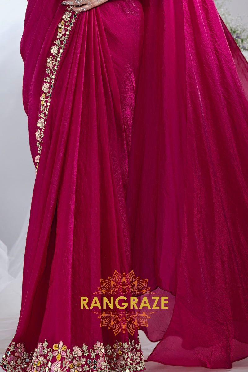 Crimson Radiance: Ready-to-Wear Designer Embellished Saree