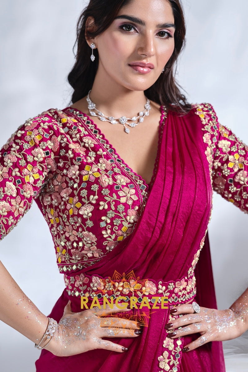 Crimson Radiance: Ready-to-Wear Designer Embellished Saree