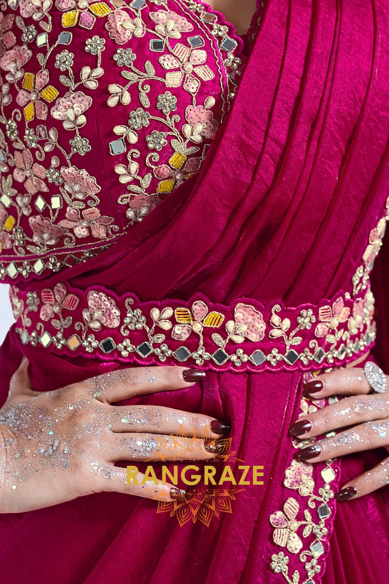 Crimson Radiance: Ready-to-Wear Designer Embellished Saree