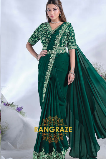 Emerald Elegance: Ready-to-Wear Designer Embellished Saree