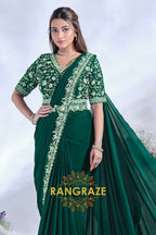 Emerald Elegance: Ready-to-Wear Designer Embellished Saree
