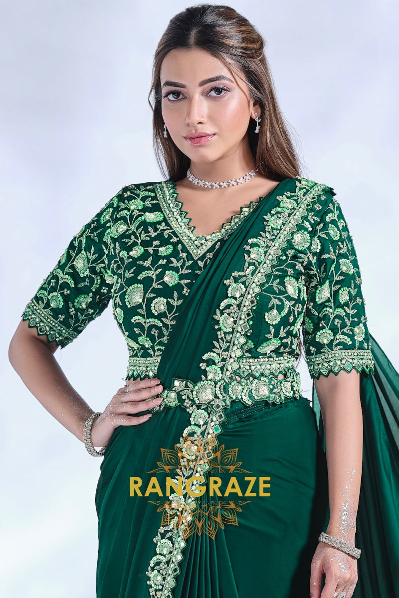Emerald Elegance: Ready-to-Wear Designer Embellished Saree