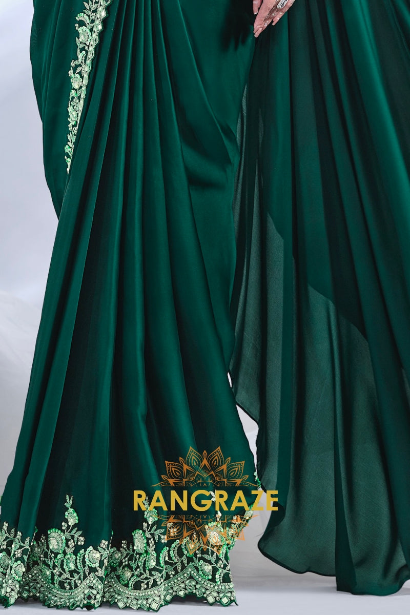 Emerald Elegance: Ready-to-Wear Designer Embellished Saree