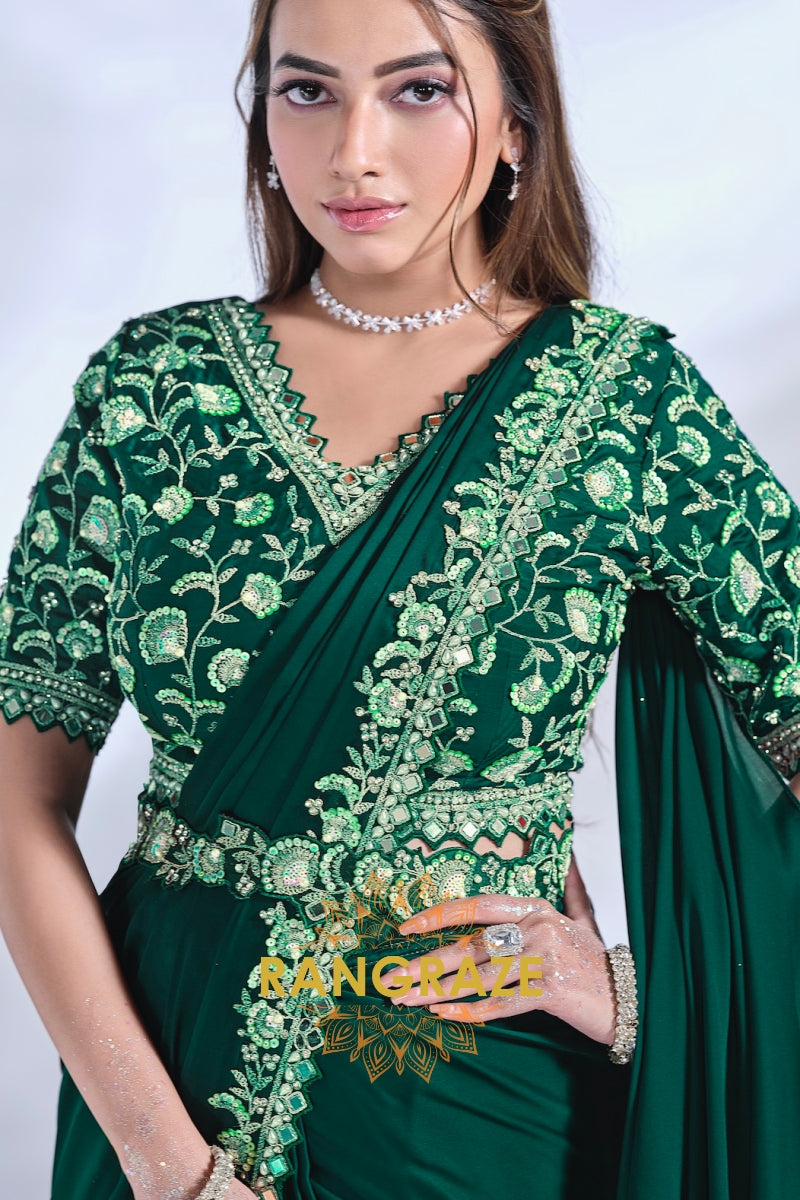 Emerald Elegance: Ready-to-Wear Designer Embellished Saree