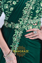 Emerald Elegance: Ready-to-Wear Designer Embellished Saree