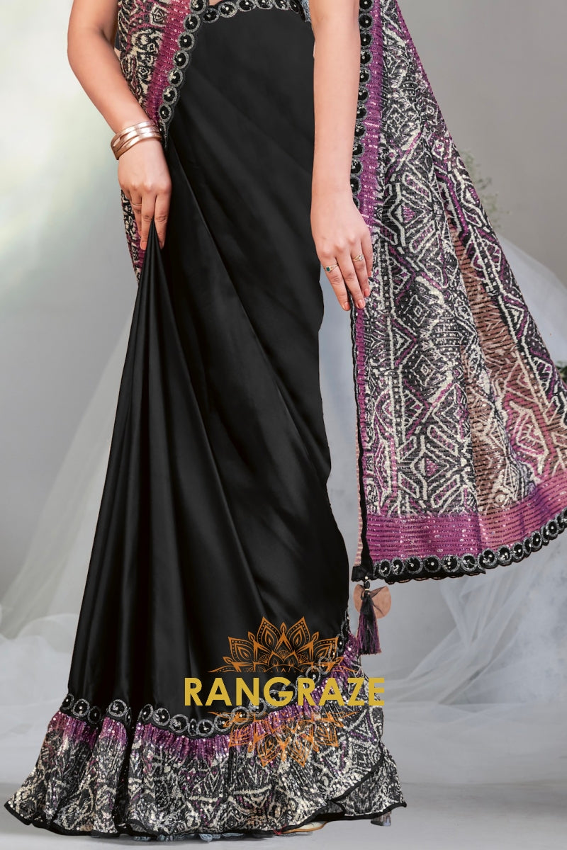 Midnight Weave: Ready-to-Wear Designer Embellished Saree