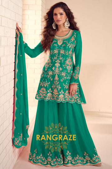 RangRaze Zarnish-E-Hara Premium Chinon Embroidered Sharara Suit Set