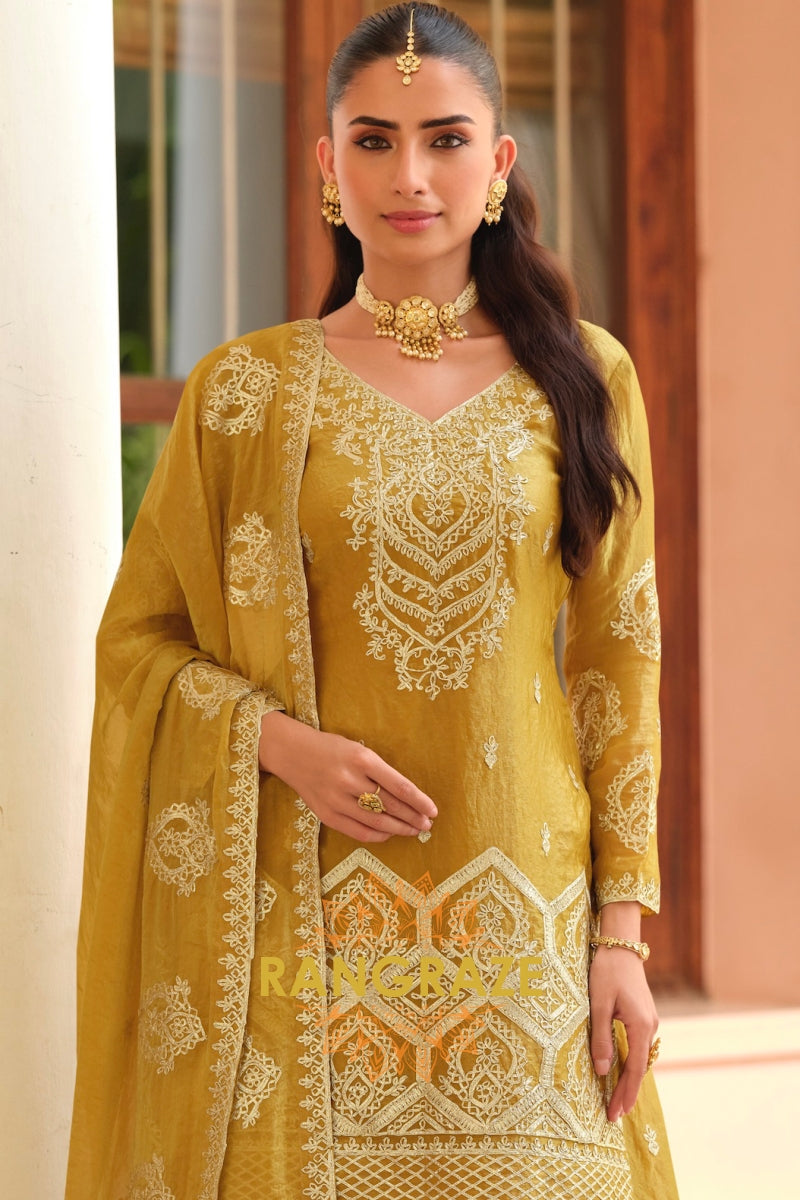RangRaze Sunehri Heritage Premium Silk Sharara Suit Set