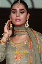 RangRaze Mehr-E-Zaitoon Fine Shimmer Silk Embroidered Sharara Suit Set