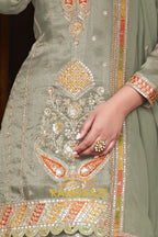 RangRaze Mehr-E-Zaitoon Fine Shimmer Silk Embroidered Sharara Suit Set