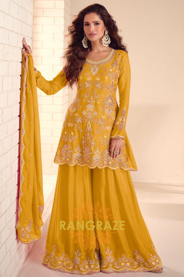 RangRaze Noor-E-Zard Premium Chinon Embroidered Sharara Suit Set