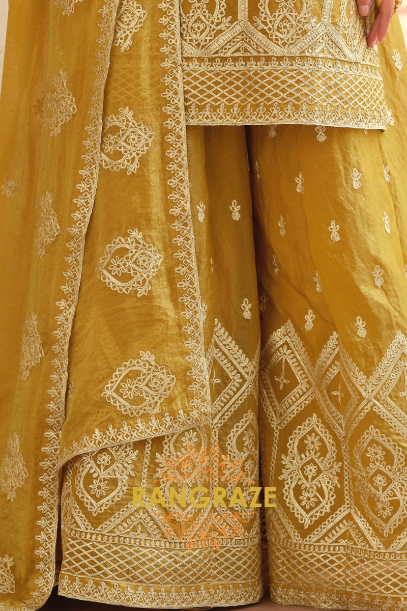 RangRaze Sunehri Heritage Premium Silk Sharara Suit Set