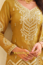 RangRaze Sunehri Heritage Premium Silk Sharara Suit Set