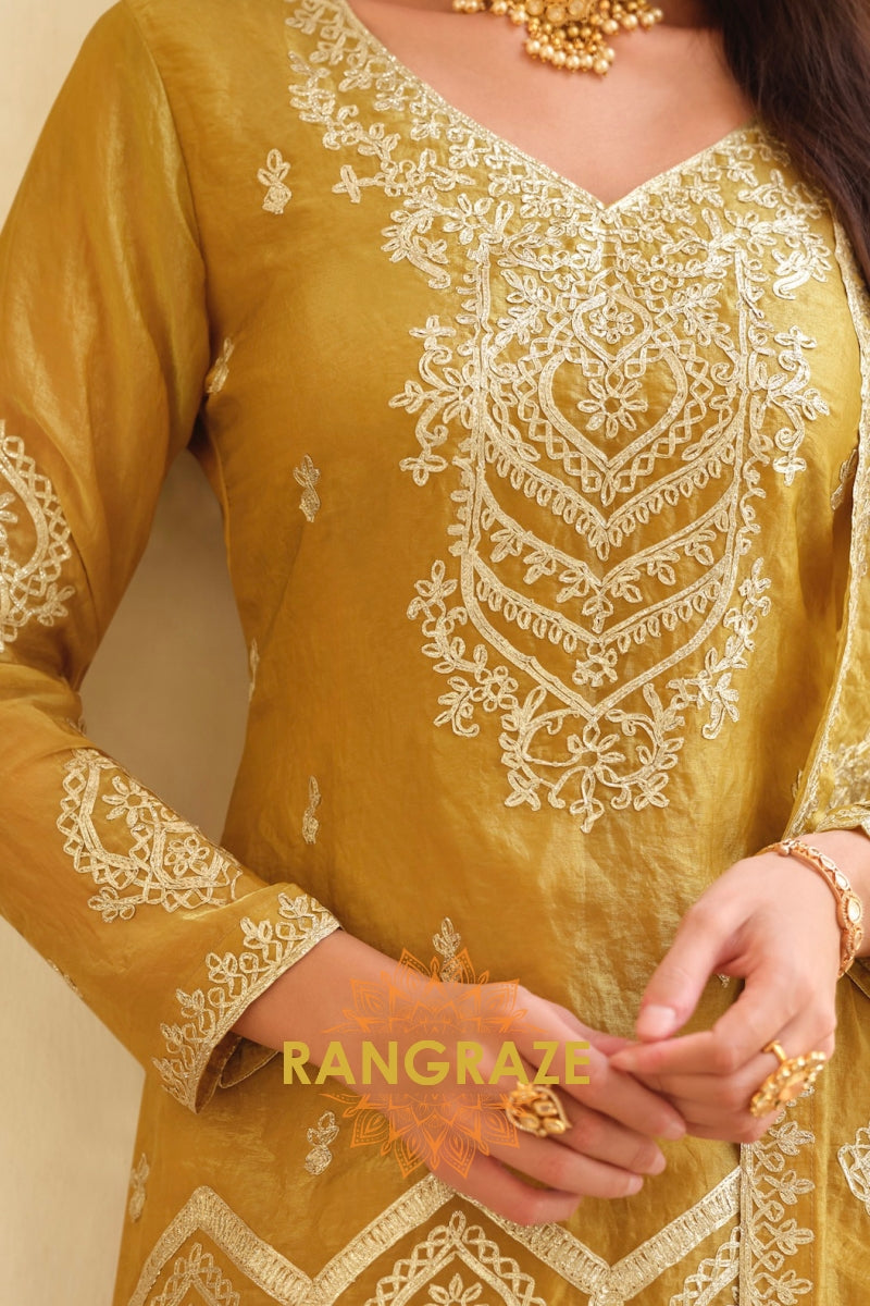 RangRaze Sunehri Heritage Premium Silk Sharara Suit Set